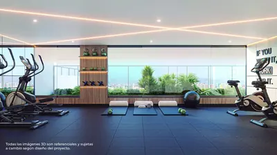 Gimnasio de Mondrian con vista al exterior